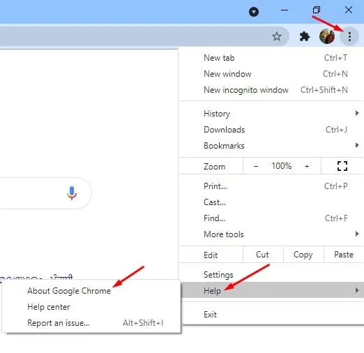 Help and About Google Chrome